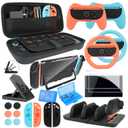 Switch 2 Accessories Bundle for Nintendo Switch 2, 23-in-1 Game Kit: Carrying Case, Charging Dock, Screen Protectors, Steering Wheels, Grips for Joycon, Dockable Console Protective Cover Case