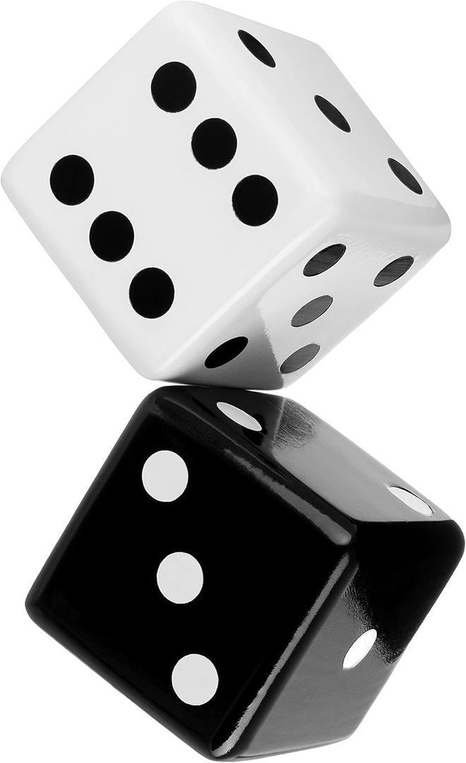 Jumbo Dice Decor, Set of 2, Natural Wood Decorations with Black and White Colors, Trendy Home Interior Centerpieces for Tables, Mantles, and Shelves