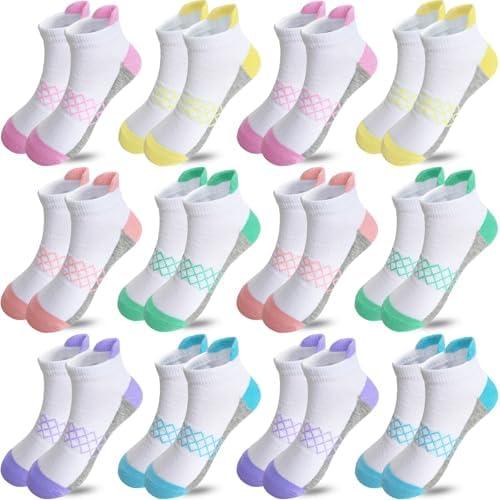 JAMEGIO Girl Socks 12 Pairs Girls Ankle Socks Athletic Running Low Cut Sock, Size: 10-14 Years