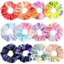 Velvet Hair Scrunchies for Girls and Women, Premium Elastic Tie-Dye Scrunchies and Ponytail Holders - 12 Colors