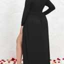 SILUI Women's Summer Dress Western Sexy Double High Slit Deep V Neck Plus Size Sundresses Thigh Split Maxi Club Party Dresses (Black)