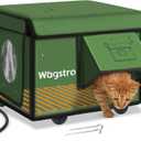 Heated Cat House for Outside, Waterproof Awning & Escape Door Heated Cat Houses for Indoor/Outdoor Cats in Winter, Elevated & Insulated Outdoor Cat Shelter for Feral Cat(Green, 16.5"x12.6"x12.6")