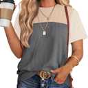WIHOLL Womens Fashion 2026 Color Block Shirts Short Sleeve Crewneck Knitted Spring Summer Tops Casual Trendy (XL)