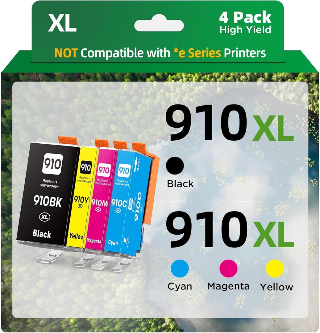 910XL Ink Cartridges Combo Pack for HP 910 910XL Work for HP OfficeJet 8010 8015 8018 8022 OfficeJet Pro 8020 8025 8028 8035 Printer (4 Pack, B/C/Y/M)