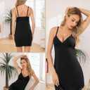 Vlazom Women's Full Slip Under Dress Adjustable Spaghetti Strap Slip Dress V-Neck Lace Knee Length Camisole (Black, M)