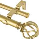 KAMANINA Gold Double Curtain Rod 36 to 72 Inches (3-6 Feet) Window Telescoping Drapery Rods, 1 Inch Heavy Duty Curtain Rods for Windows, Twisted Cage Ends