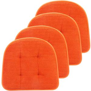 Memory Foam Chair Cushion, U-Shape 17" x 15" Tufted Non-Slip Back Seat Cushion for Dinning Room, Office, Kitchen, 4 Counts, Orange