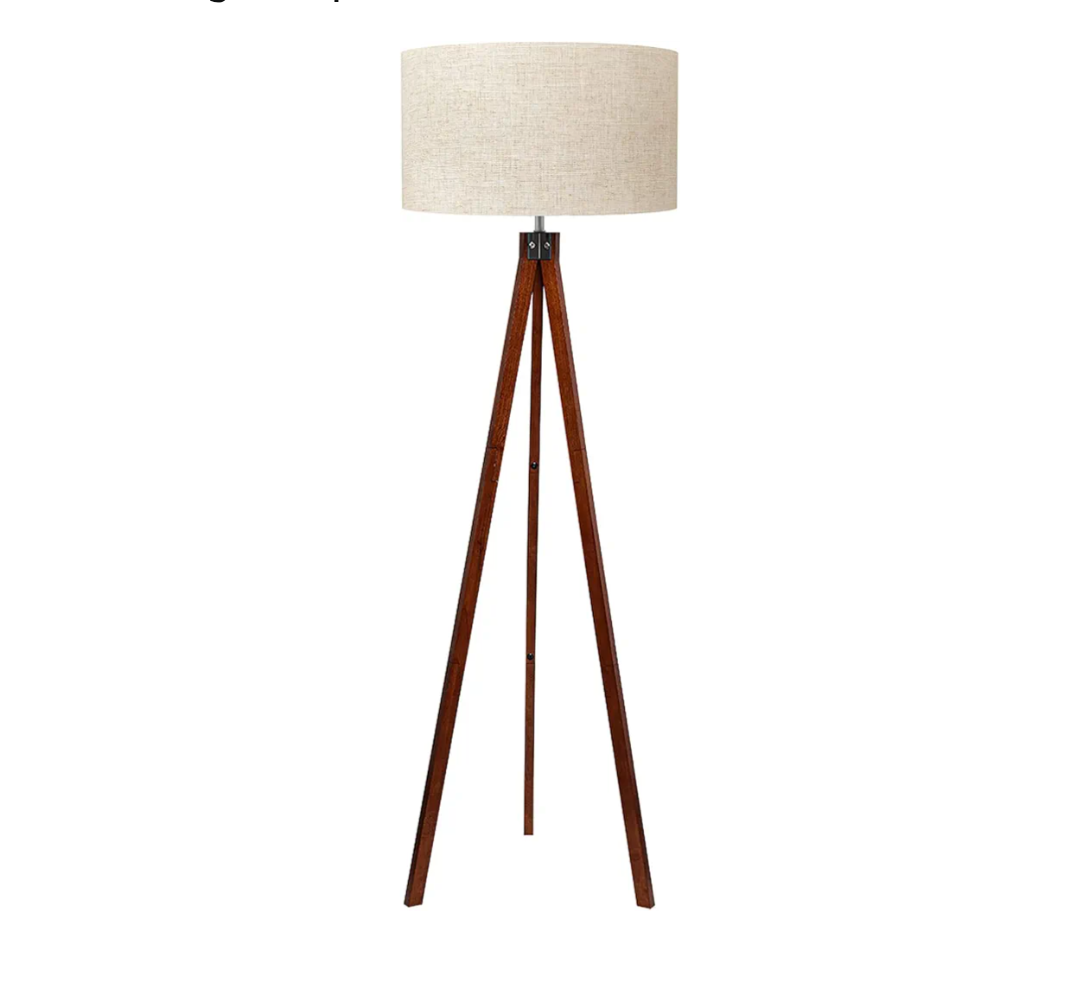 LEPOWER Wood Tripod Floor Lamp, Mid Century Standing Lamp, Modern Design Studying Light for Living Room, Bedroom, Study Room and Office, Flaxen Linen Shade with E26 Base Brown