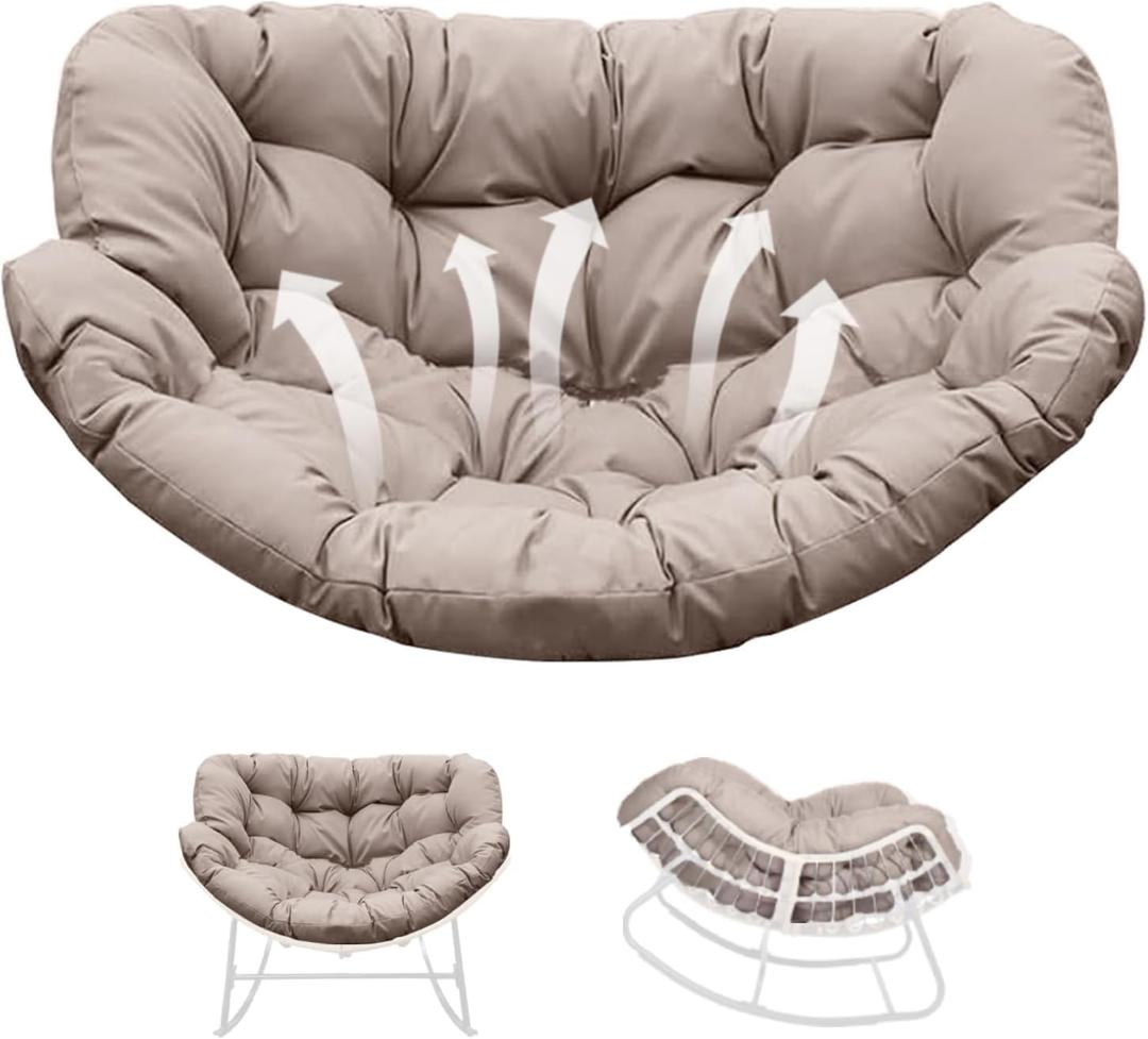 Thickened Waterproof Papasan Rocking Chair Cushion  6.3'' Patio Egg Chair Pad with Ties, Outdoor/Indoor Rattan Hammock Chair Cushion for Porch, Garden, Balcony (Only Cushion) (Beige)