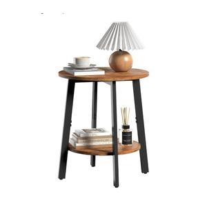 sthmec Side Table, Small Round End Table with Storage Shelf for Small Space, 2Tier Bedside Table Sofa Couch Table, Round Accent Table Nigh stands for Living Room, Bedroom, Rustic Brown