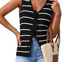 NALANISA Women's 2025 Summer Trendy Tank Tops Crochet Knit V Neck Sleeveless Tie Front Striped Sweater Vests Beach Outfits, Size: M