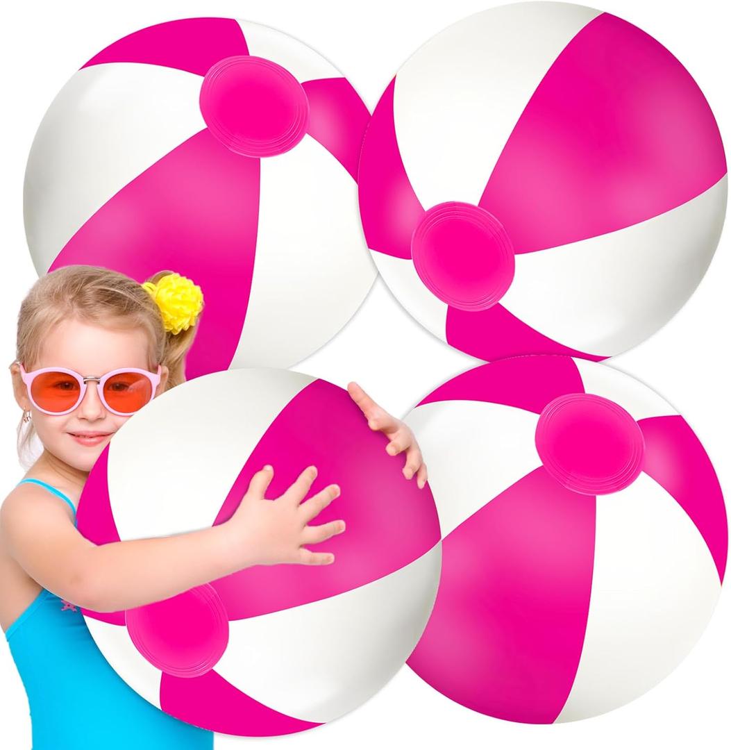 Whaline 3Pcs Inflatable Beach Ball Round Pool PVC Balls Cute Game Toys for Summer Hawaiian Tropical Theme Beach Party Decor (20 Inch, Hot Pink)
