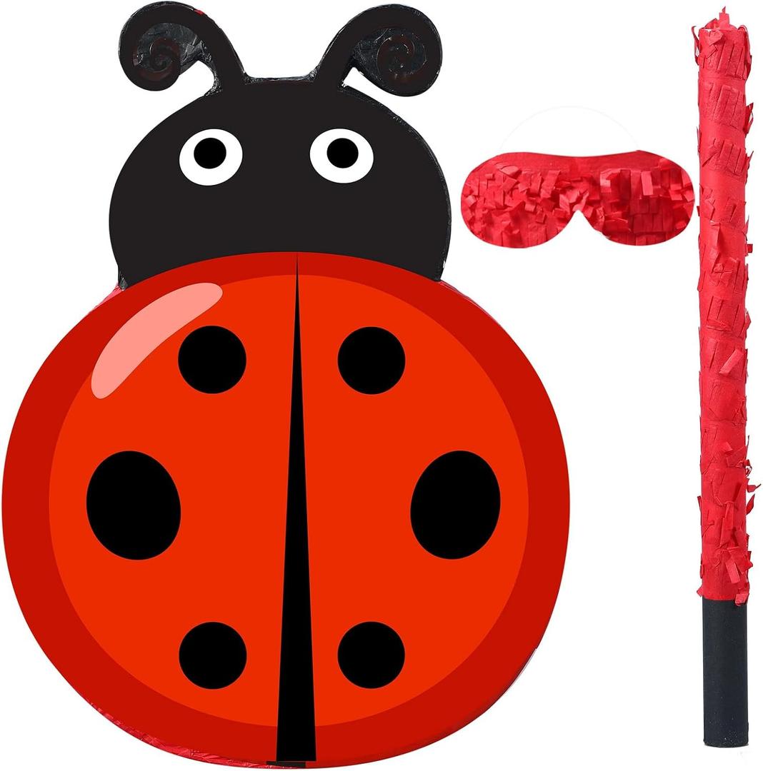 Pasimy Ladybug Piata with Blindfold Bat Confetti Decorations Ladybug Birthday Party Supplies Summer Parties Game Insect Party Piata Carnival Decorations, 16 x 11.8 x 2.9 Inches