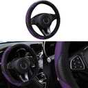 Car Steering Wheel Cover, 15 inch Carbon Fiber Microfiber PU Leather Elastic Steering Wheel Protector for Men Women, Anti-Slip Breathable Car Interior Accessories for Most Cars (Purple)