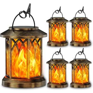 KOOPER 4 Pack Solar Lanterns Outdoor Waterproof, Upgraded Flickering Flame Solar Lantern Lights, Auto On/Off Lanterns Decorative Outdoor, Outdoor Hanging Lantern for Yard Garden Table Decor (Bronze )