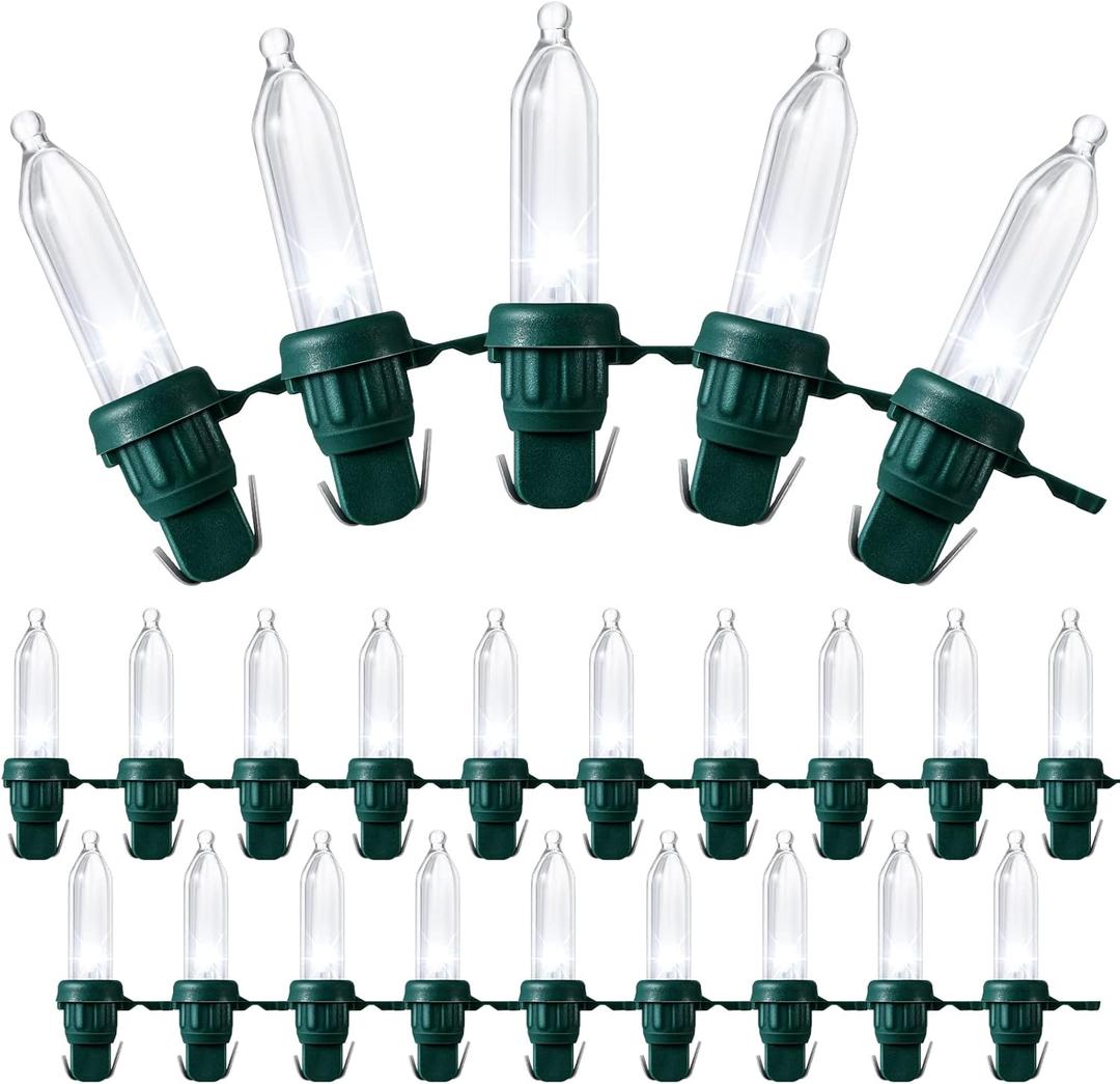 Remagr 120 Pcs Christmas LED Replacement Bulb Mini Wide Angle LED Xmas Bulbs Tree Light Outdoor String Light Replacement for Christmas Garden Party Decor(Green Base with Cold White Bulb)