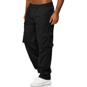 MLDRA Men's Cargo Pants Sweatpants Jogger Work Trousers Relaxed Fit Loose Casual Lightweight Slacks with Multi Pockets Black
 Large.