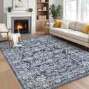 CAROMIO 10x13 Washable Area Rug, Soft Low Pile Large Area Rug with Non-Slip Backing, Vintage Distressed Rugs for Living Room Bedroom Dining Room, Navy Blue