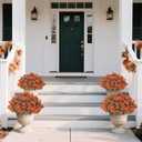 2 x 8 Bundles 17" Artificial Flowers for Outdoor Fall Decoration,Fake Silk Daisy Bouquet Faux Plants UV Resistant for Front Door Planter Outside Home Garden Yard Porch Thanksgiving Autumn Decor (Orange)