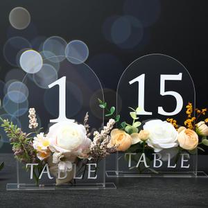 Table Number 1-15 for Wedding Reception Arch Acrylic Wedding Restaurant Table Number with Flower Trough 5" x 7" Mirrored Rustic Centerpiece for Bridal Shower Party Catering Banquet(Clear)