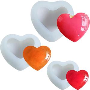 3 Pcs Heart Shaped Molds Silicone Making Candy Chocolate Cookie Decor Cake Candle Soap Mold for Valentine Day Anniversary Decor