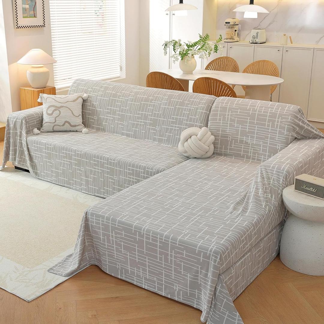 Sectional Couch Covers 2 Piece, Washable L Shaped Couch Cover Blanket for Dogs, Pet Couch Covers for Sectional Sofa, Sectional Sofa Slipcovers (X-Large: 78" x 110" + 78" x 118", Light Grey)