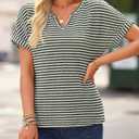 EVALESS Womens Dressy Casual Cap Short Sleeve Tops Trendy Summer V Neck Loose Striped Casual Basic T Shirts Tee Blouses (XL)
