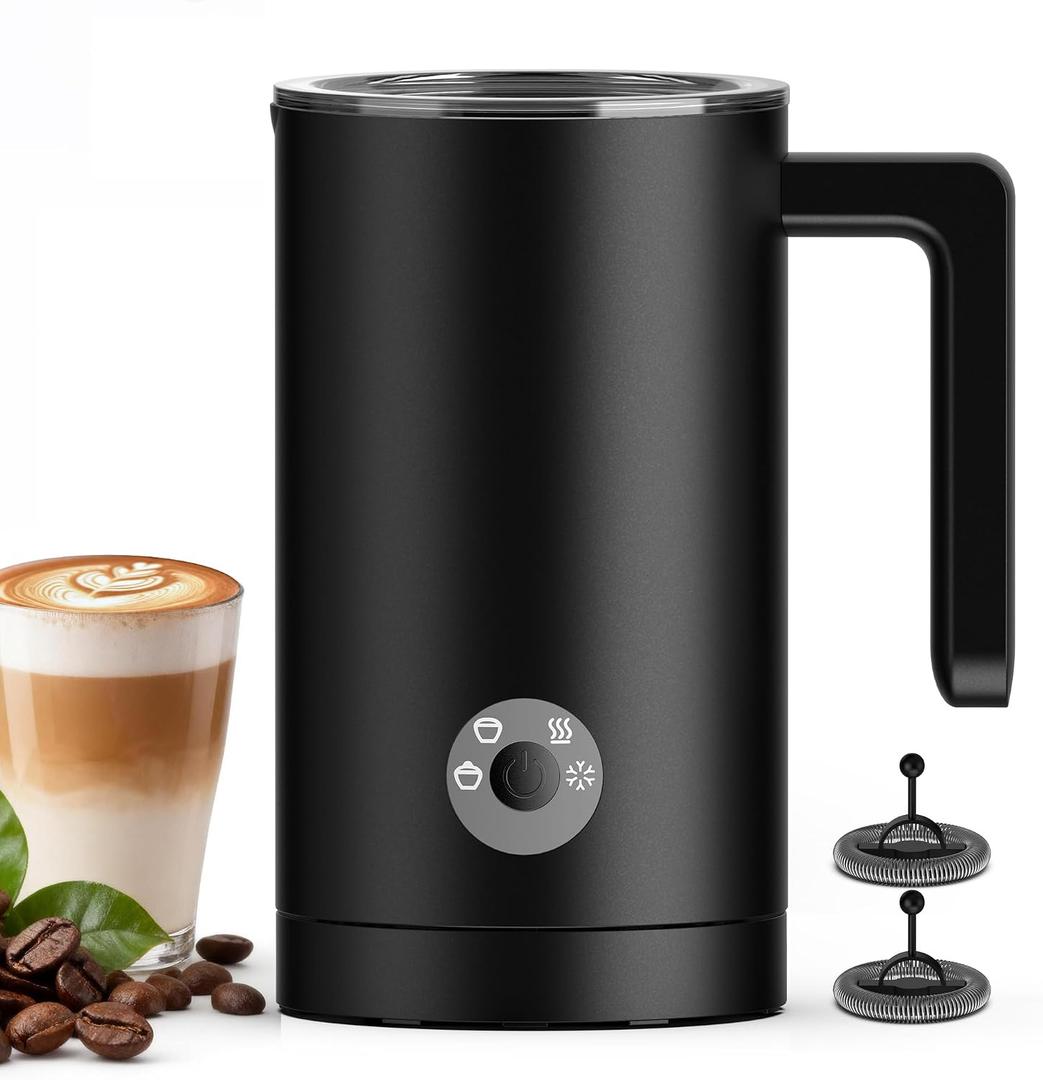4-in-1 Electric Milk Frother & Steamer Automatic Frother Machine, Barista-Style Hot & Cold Foam for Lattes, Cappuccinos, Iced Coffee, Quiet, One-Touch, Easy to Clean
