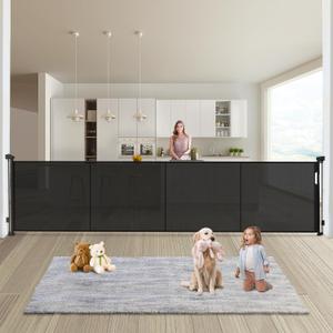 Retractable Baby Gates Dog Gate - 200" Extra Wide Expandable Child Safety Gate, 37" Tall Toddler Pet Mesh Gate with Reinforced Strips for Doorways, Stairs, Hallways, Outdoor & Indoor Large Openings (Black)
