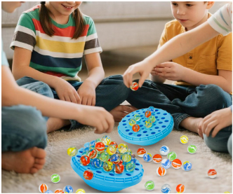 Glass Marble Stacking Balance Game with Base for Multiple Players Family Interactive Board Game Skill Development and Strategic Thinking Training