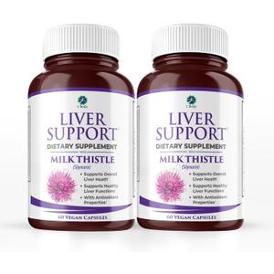 1 Body Liver Support Supplement with Milk Thistle & Dandelion, Twin Pack, 60 Capsules Each