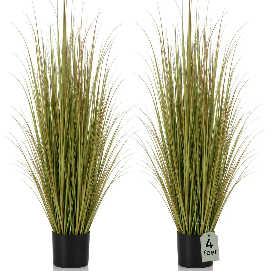 Jexine 2 Pieces 4 ft Tall Artificial Grass Plant Potted Artificial Greenery Floor Plants Fake Pampas Grass Tall in Pot for Housewarming Gift House Garden Bathroom Lobby Indoor Outdoor(Autumn Green)