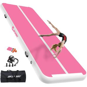 AKSPORT Gymnastics Air Mat Tumble Track Tumbling Mat Inflatable Floor Mats with Air Pump for Home Use/Tumble/Gym/Training/Cheerleading/Parkour/Beach/Park/Water (13ftx3.3ftx4inch, Double Pink)