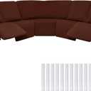 Peryiter 7 Pcs L Shape Sectional Recliner Sofa Covers 5 Seat Sectional Couch Covers Milk Silk Velvet Stretch Reclining Sofa Slipcover Furniture Protector for Living Room(Coffee Brown,Milk Silk)