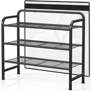 Shoe Rack for Closet, Heavy Duty Metal Shoe Organizer with Wall Protector, 3-Tier Adjustable Shoe Rack for Front Door Entrance, Sturdy Storage Shelf for Bedroom, Entryway, Garage, Black