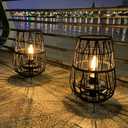 TRIROCKS Set of 2 Solar Lantern Outdoor Table Lamp Outside Hanging Solar Lights with Olifen Rope Waterproof Rattan Outside Deck Light for Patio Garden Lawn Yard (Black)