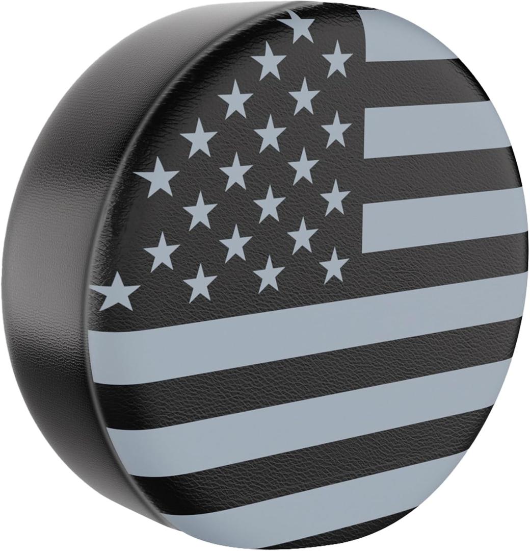 Moonet Spare Tire Cover for RV Trailer,Waterproof PVC Faux Leather Wheel Cover with American Flag Fit for Truck,Trailer,RV,SUV,Camper and Most Vehicle (Black-Grey, for Tire Diameter 24"-26")