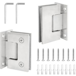 2 Pack 90 Degree Glass Shower Door Hinges Brushed Nickel, 304 Stainless Steel Shower Door Hinges, Wall to Glass Frameless Shower Doors Heavy Duty Hardware Replacement