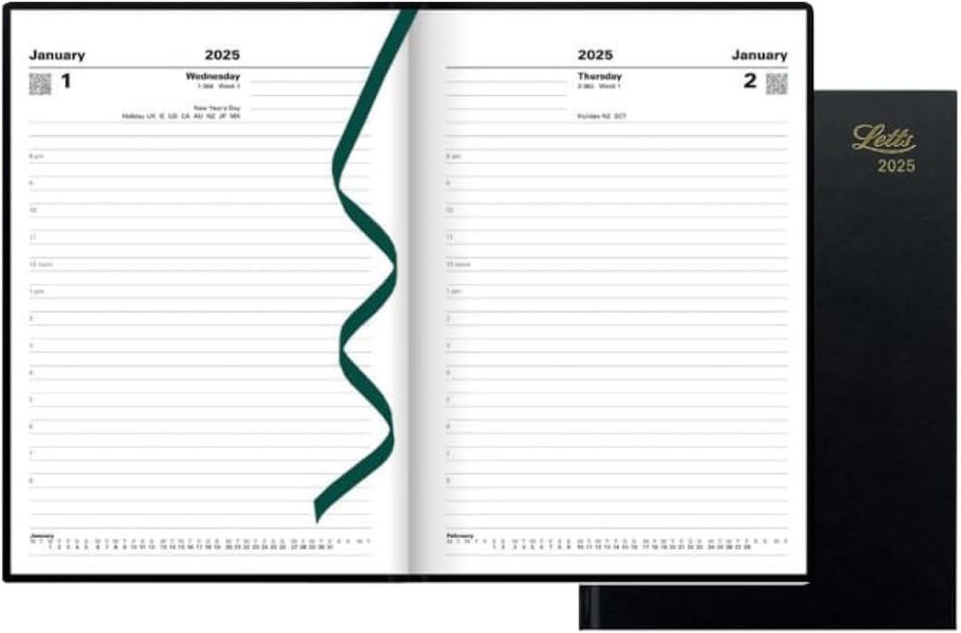 Letts of London Standard Daily Planner 2025, 8.25-inch Length, Black, Office and School Supplies