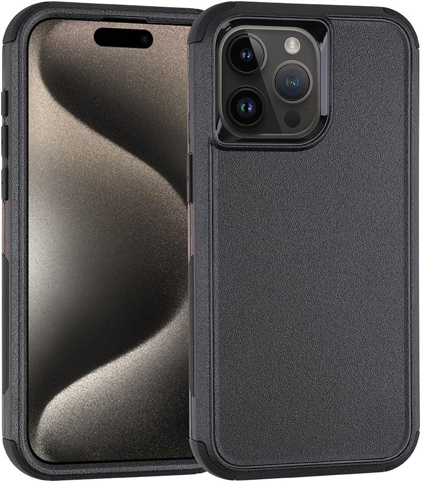 2 x Co-Goldguard for iPhone 15 Pro Case, [Shockproof][Drop-Proof][Heavy Duty Protection] Phone Case Cover, 3 in 1 Phone Case for iPhone 15 Pro 6.1 inch (Black)