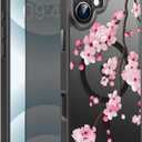 FUNMIKO for iPhone 16 Plus Case with Privacy Screen Protector, Wireless Charging Compatible, Shockproof Translucent Matte Cover - Cute Floral Design Phone Case for Women Girls - Blooming Cherry
