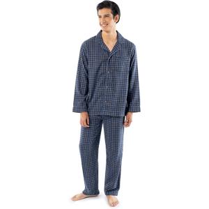 Fruit of the Loom Men's Flannel Pajama Sleep Set (X-Large, Navy Plaid)