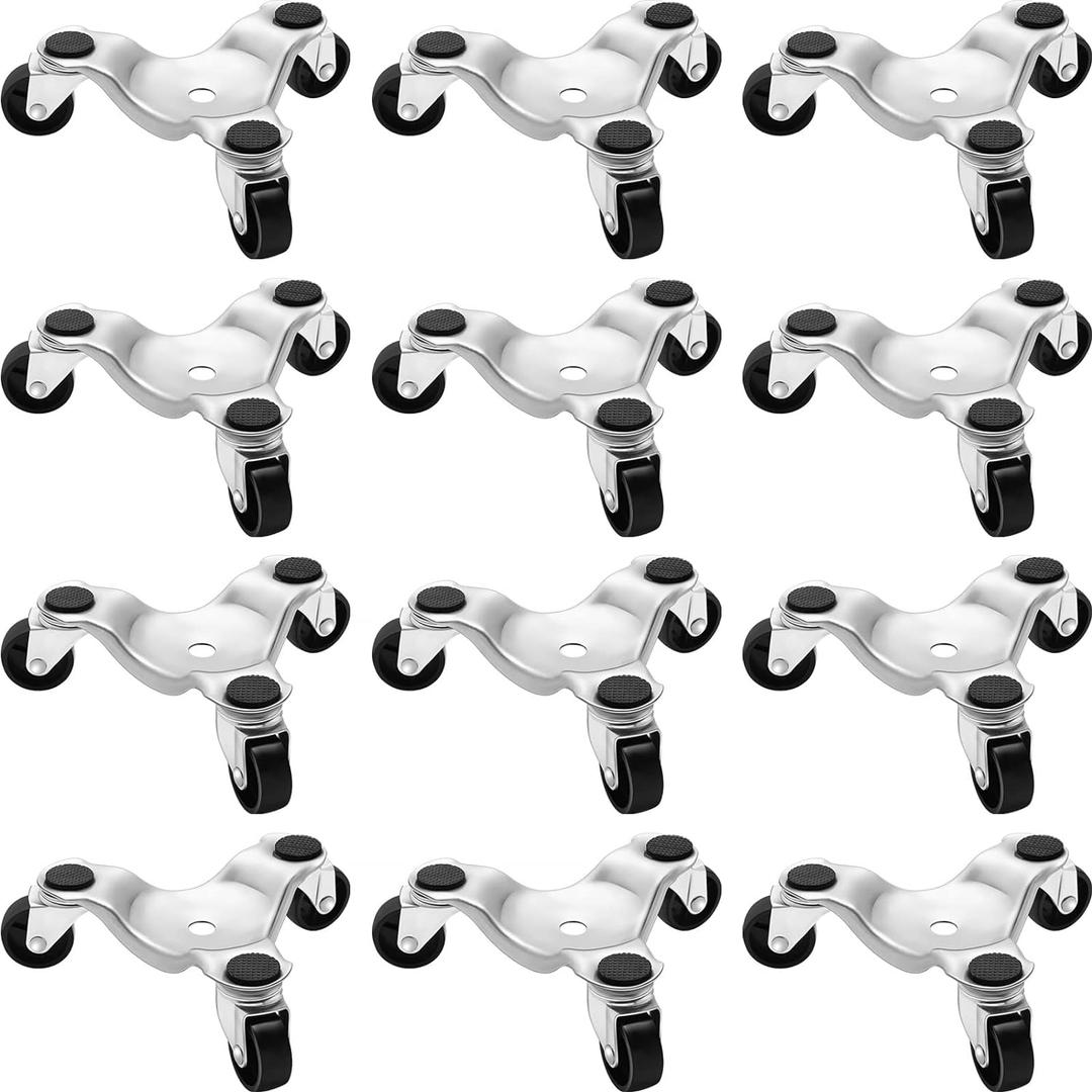 Timtin 12 Pcs Furniture Moving Dolly Set, 3 Wheel Steel Tri Dolly Heavy Duty Movers Mobile Rollers, Triangle Swivel Caster Easy Moving Tool for Home Furniture, Appliance, 6 Inch, 200 lbs Capacity