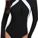 YATEEN Womens Athletic Training Swimsuit Long Sleeve Rashguard (Medium, #4 Black / White)