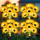 Solar Lights Outdoor Garden Decor, 4 Pack with 24 Sunflower Lights,Solar Flowers Lights Waterproof,Birthday Gifts for Mom Women Grandma,Outside Decorative Stakes Light for Landscape Yard Patio Lawn