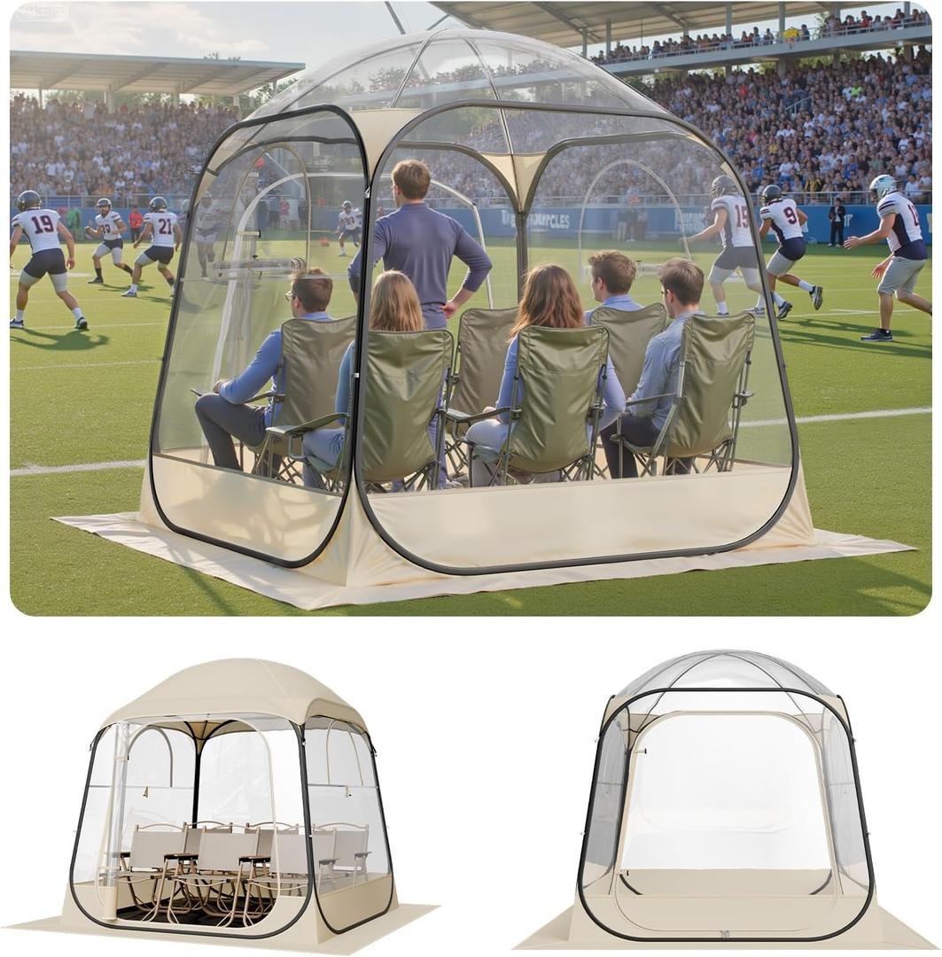 VEVOR Pop Up Sports Tent, 72" x72x76.8 Instant Weather Proof Clear Tent for 4–6 Persons, Portable Foldable Shelter with Removable Floor Mat & Top Cover, for Watching Sports Events, Camping, Fishing