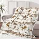 Western Cowboy Throw Blankets, Vintage Wild West Flannel Warm Soft Cozy Fluffy Bed Couch Blanket, Country American Theme White Fleece Throws to Decoration The Room and Bedroom 50 x 60