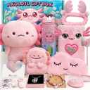 Axolotl Gifts for Girls with Plush Toy/DIY Diamond Water Bottle/Furry Keychain Purse Notebook Pen Eyemask Headband/Stone Bracelet/Necklace/Comb, Birthday Gift for Girl 4 5 6 7 8+ Years Old