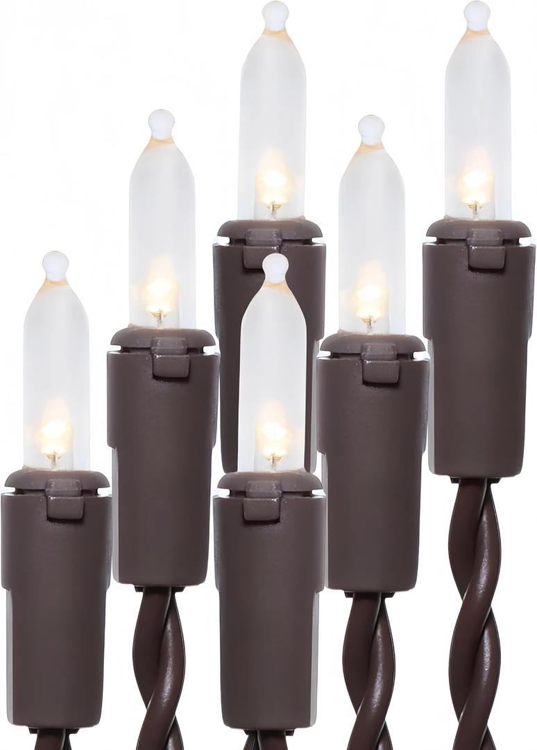 150 LED Warm White Christmas Lights, 50 Ft Brown Wire with Plug in and End, UL Certified Decorative Lighting String, for Indoor and Outdoor Use.