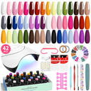 VANREESA 42 Pcs Gel Nail Polish Kit with U V Light 24 Colors Gel Polish Nail Kit Pink Red Orange Yellow Green Brown Blue Purple Gray Complete Nail Kit with Manicure Tools Gifts for Women